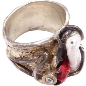 Christian Zilveren ring met parel en rhodoniet