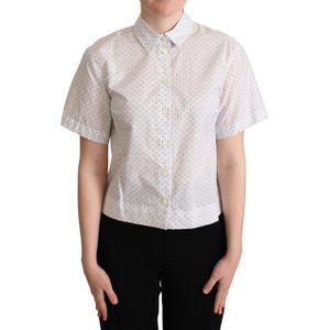 Dolce & Gabbana Dames Witte Zwarte Stippen Kraag Blouse Shirt