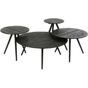 J-Line set van 4 bijzettafel rond gerecycleerd teak 30x30x45cm