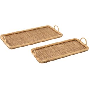 J-Line set van 2 dienbladen rechthoek rotan/metaal natuur 71x36x10cm