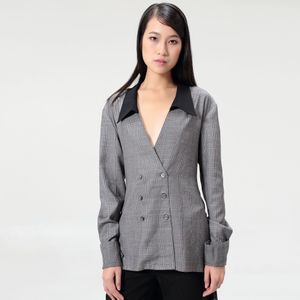 Smartandjoy - Lang Dubbel Knopen - Pak - Prince of Wales Controleer - Lange Mouwen