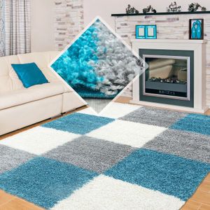 Muratap Basic shaggy geblokt vloerkleed / wit hoogpolig- 80x150 cm