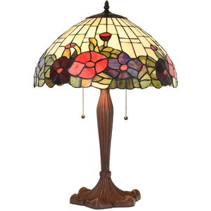 LumiLamp Tiffany tafellamp Ø 42x60 cm rood glas kunststof rond bloemen