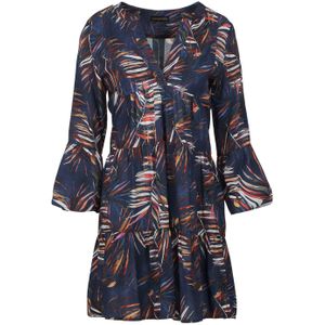 Jurk - Donkerblauw - A-lijn - Geplooide Naden - Klokmouwen