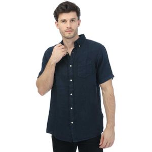 Gant - Regular Ut Garment Dyed - Overhemd - Navy - Korte Mouwen - 100% Linnen