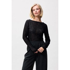 Lace Longsleeve - Zwart - Aangesloten - Stretch Kant