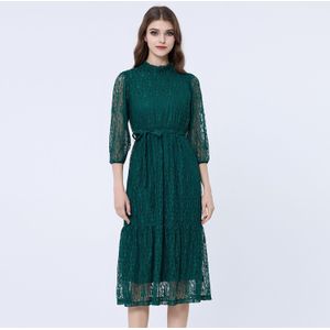 Fit-and-flare - Kanten Jurk - ¾ Mouwen - Zwart - 100 cm Lengte