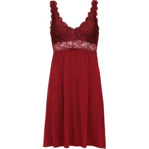 By Louise Slipdress dames nachthemd met kant bordeaux