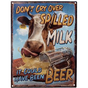 Clayre & Eef Tekstbord 25x33 cm ijzer koe don't cry over spilled milk