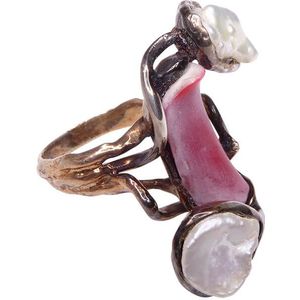 Christian Zilveren ring met parelmoer en koraal