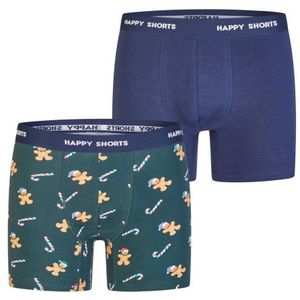 Happy Shorts Heren boxershorts kerst 2-pack groen/donkerblauw