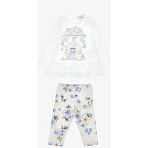 Monnalisa Meisjes baby set legging bloemen ecru celeste