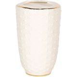 Clayre & Eef Tandenborstelhouder 7x12 cm Wit Goudkleurig Keramiek Rond Tandenborstel Houder