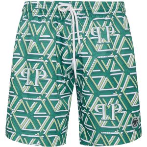 Philipp Plein - Short Swim Boxer Monogram - Groen - Badkleding - Polyester