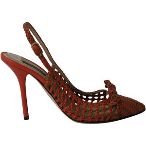 Dolce & Gabbana Gevlochten Slingback Hakken in Oranje Leer
