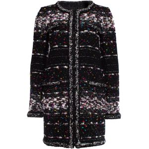zwarte bouclé jas met multikleurige weving