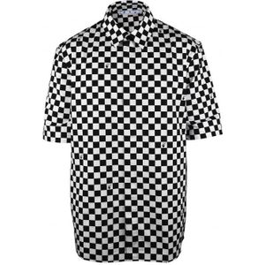 Overhemd - Gebroken Wit - Katoen - Korte Mouwen - Schakbordpatroon