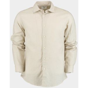 Bos Bright Blue Casual hemd lange mouw linnen katoen shirt lm 42540015i/620 sand