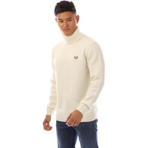 Heren Fred Perry gebreid sweatshirt met rolkraag in ecru
