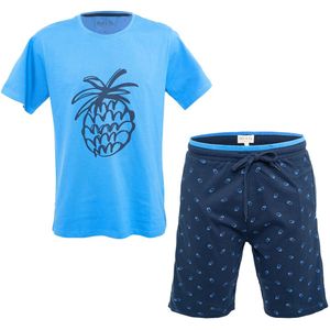 Phil & Co Shortama heren korte pyjama katoen blauw ananas print