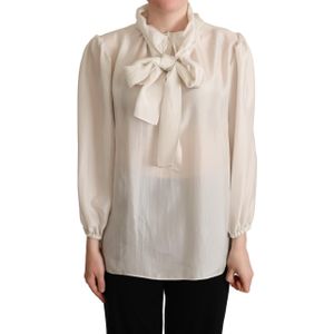 Dolce & Gabbana - Ascot Collar Long Sleeve Silk Blouse - Lichtgrijs