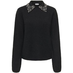 Jacqueline de Yong - Jdyaubray Life - Trui - Zwart/Wit - Met Parels Kraag