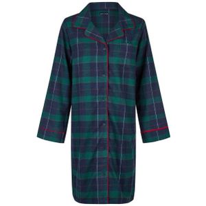 Happy Shorts Dames nachthemd lange mouw flanel donkerblauw/groen geruit