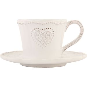 Clayre & Eef Kop en schotel 220 ml keramiek rond hart servies