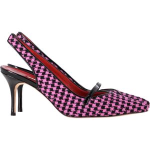 Manolo Blahnik Pied-de-poule Slingback Pumps in Roze Tweed