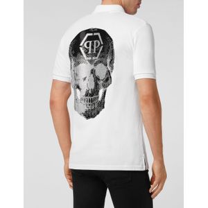 Philipp Plein - Slim Fit Polo Shirt - Wit - Katoen - Strass Skull-print