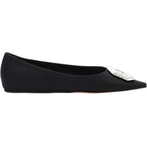 Amina Muaddi - Camellia - Ballerina's - Zwart - Zijde - Kristalversieringen