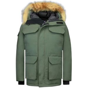 Beluomo - Lange Parka Jas - Groen - Met Bontkraag