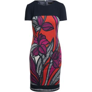 Conquista Fashion - Bloemenjurk - Blauw - Korte Mouwen - Aansluitend - Knielengte