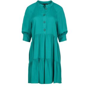 Jurken - Groene Jurk - Ruches - Ronde Halslijn - ¾ Mouwen