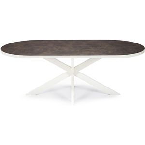 Stalux Plat ovale eettafel 'noud' 180 x 100, kleur wit / lederlook bruin