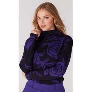 Jansen Amsterdam Elliot top met rozendessin en rolkraag black/purple