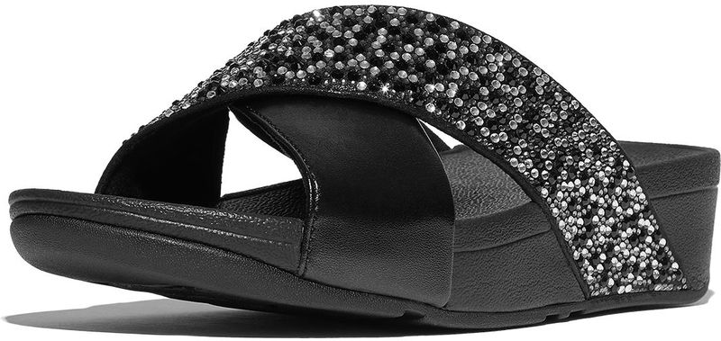 FitFlop Lulu crystal-mix metallic cross slides