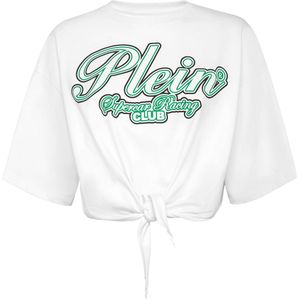 Philipp Plein - Racing Club Crop - T-shirt - Wit - Katoen - Dames