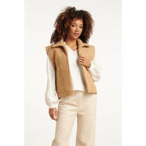 Smashed Lemon - Bouclé Gilet - Camel - Mouwloos met Kraag