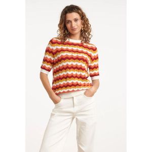 Smashed Lemon - 35199 - Gebreide Top - Wit Oranje Rood - Korte Mouwen