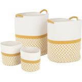 J-Line set van 4 spoel mand rond patronen textiel wit/ 52x43x46cm