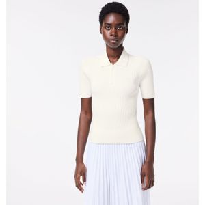 Lacoste - Ribgebreid Poloshirt - Wit - Dames