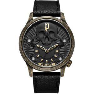 Police Leren horloge met quartz mechanisme 52mm