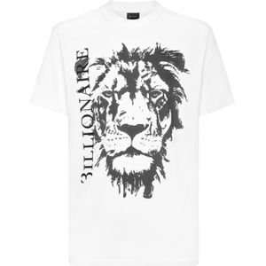 Billionaire - T-shirt - Wit - Katoenen Jersey - Ronde Hals - Leeuw- en Merkletterprint