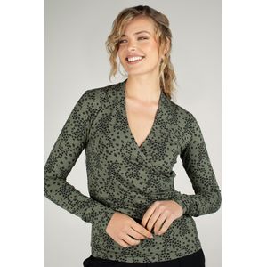 Jansen Amsterdam Top marcella met overslag en blaadjes dessin green/black