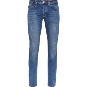 Jeans - Stretch Stone Washed - Recht Model - Worn-out Wassing - 5 Pocket Broek