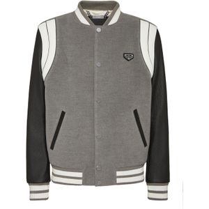 Philipp Plein - Bomberjack met Leren Mouwen College - Grijs - Heren