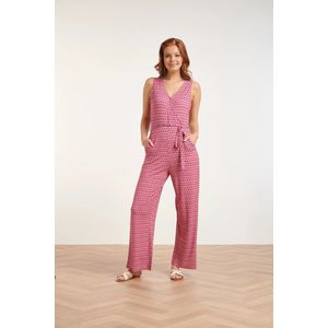 Smashed Lemon 24444 roze retro grafische print jumpsuit wijde pijpen