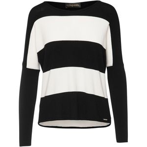 Gebreide Trui - Zwart-wit Gestreept - Ronde Hals - Lange Mouwen - Relaxte Pasvorm
