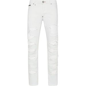 Philipp Plein - Jeans - Wit - Super Straight Cut - Met Python Inzetstukken